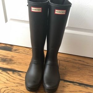 Tall Matte Black Hunter Rain Boots Adjustable